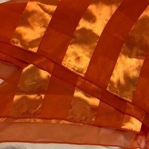 Vintage Orange Sheer Square Striped Scarf